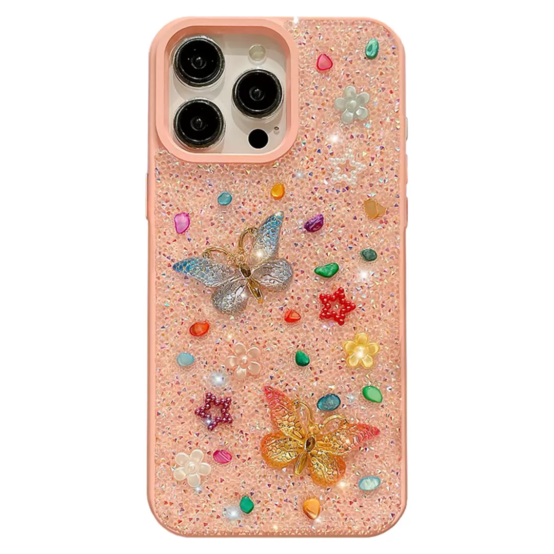 iPhone 16 Butterfly and Diamond Bling Case Pink